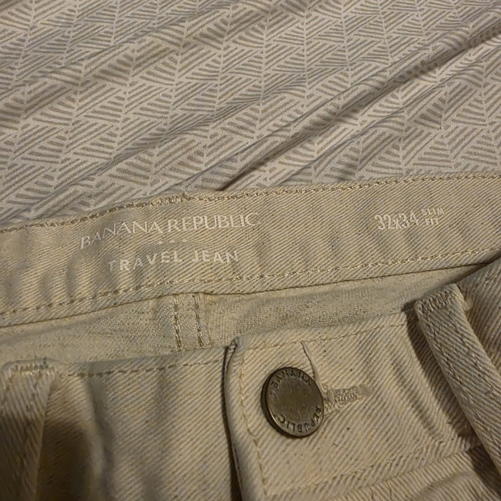 Banana Republic Light Beige/cotton/off White Travel Jeans Slim Mens 32x34